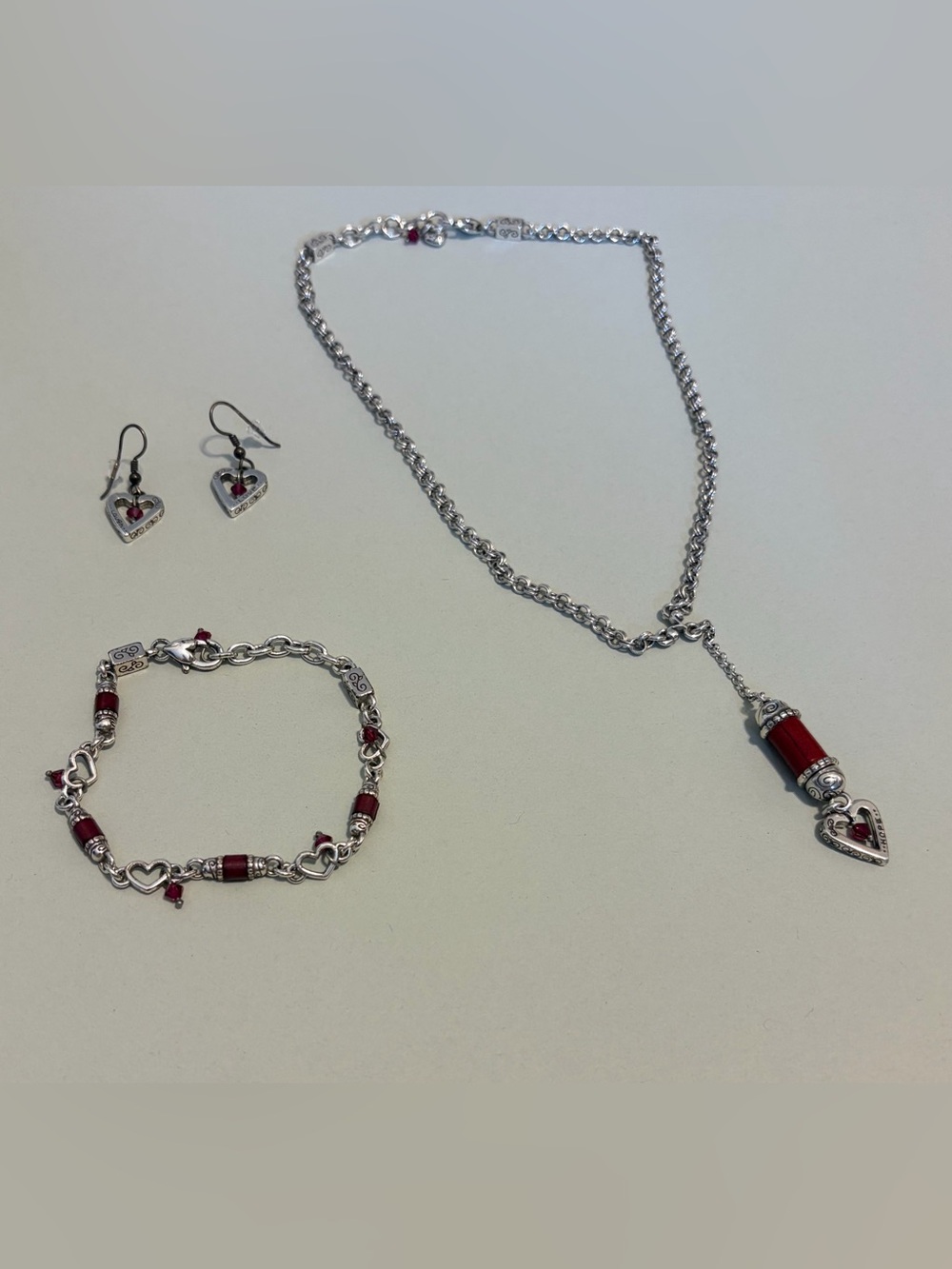 Brighton jewelry set: Silver Necklace, Bracelet & Earrings Set with Red Accents